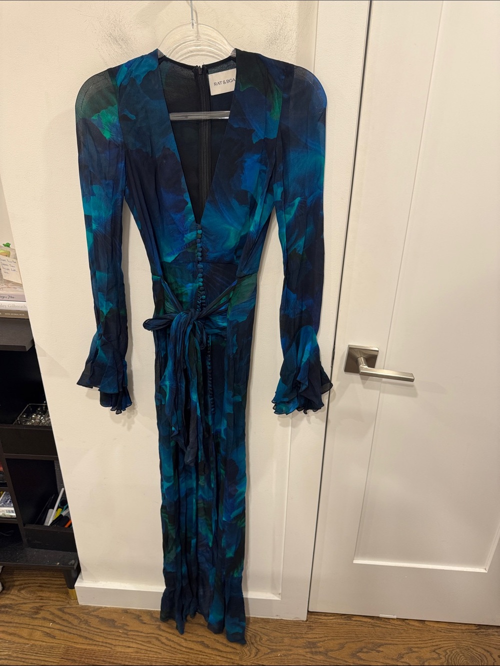 Rat & Boa Teal and Navy Plunge Tie-Front Maxi Dress - Picture 3 of 6